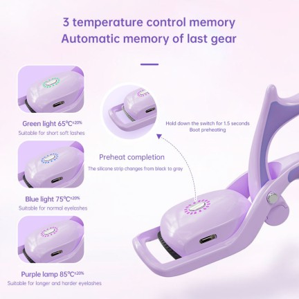 Three-setting temperature control rechargeable electric eyelash curler