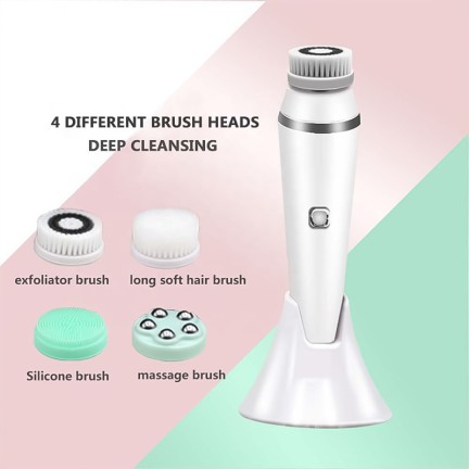 Portable 4-in-1 silicone electric facial cleansing brush