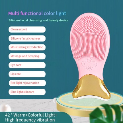 Photon-heated silicone facial cleansing brush