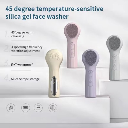 Heated sonic deep cleansing facial massage brush