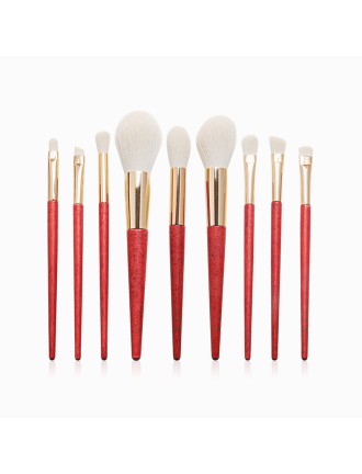 9-piece vegan makeup brush set with wooden handles