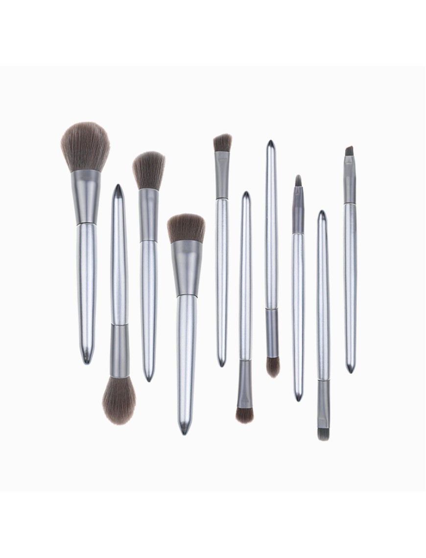 Silver luxury 10-piece makeup brush set