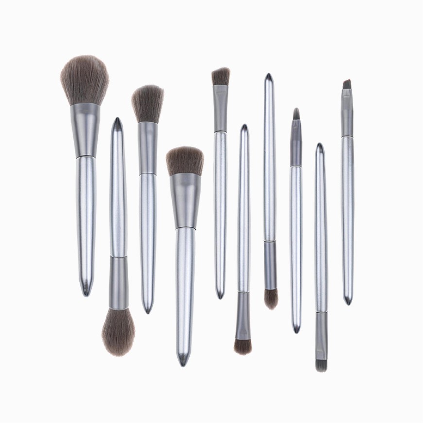Silver luxury 10-piece makeup brush set