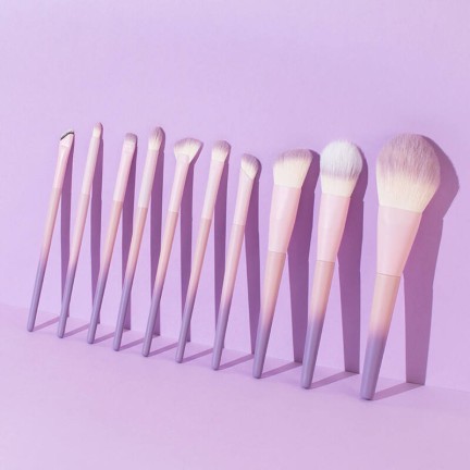 Colorful 10-piece eye and face makeup brush set