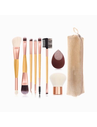 8-piece makeup brush set with bamboo handles