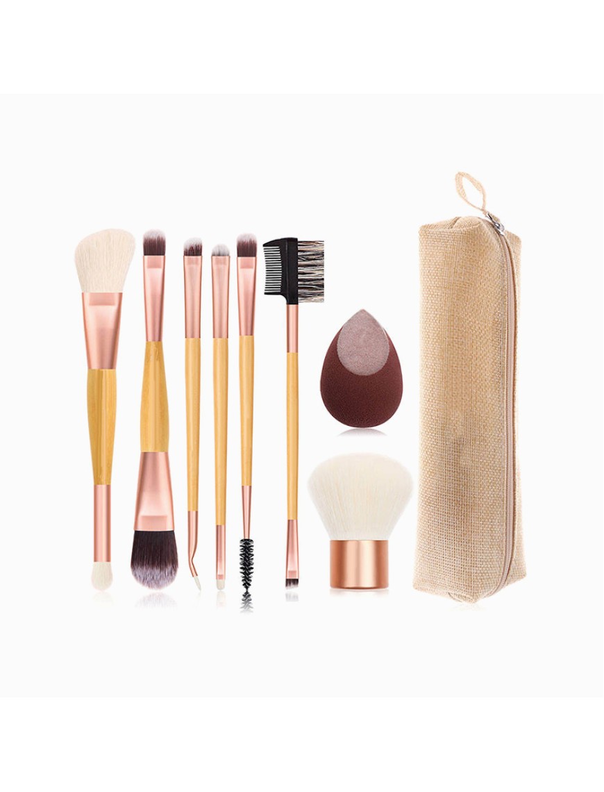 8-piece makeup brush set with bamboo handles