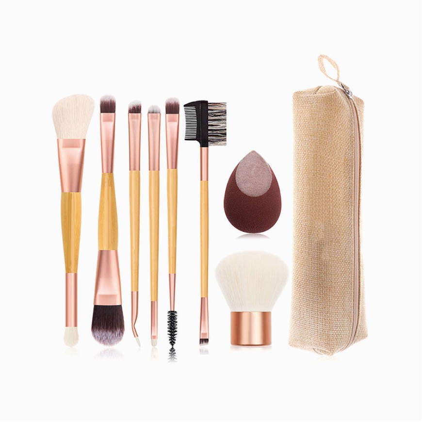8-piece makeup brush set with bamboo handles