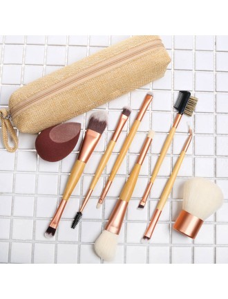 8-piece makeup brush set with bamboo handles
