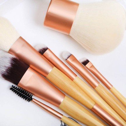 8-piece makeup brush set with bamboo handles