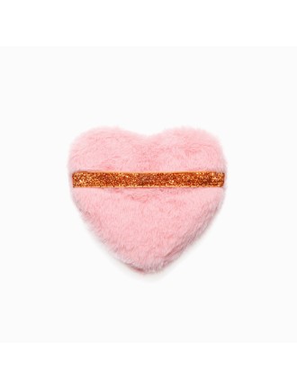Heart-shaped plush velvet powder puff with glitter ribbon