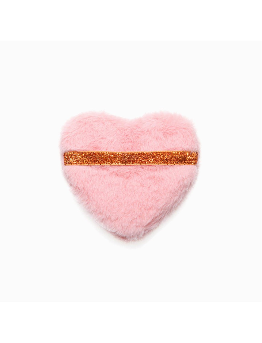 Heart-shaped plush velvet powder puff with glitter ribbon