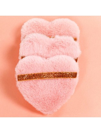 Heart-shaped plush velvet powder puff with glitter ribbon