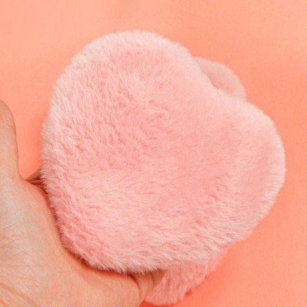 Heart-shaped plush velvet powder puff with glitter ribbon
