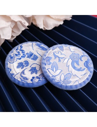 Soft makeup powder puff with embroidered pattern